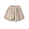 Shorts de Renda com Cetim Doce e Picante Verão Novo Cintura Elástica Cordão Solto Emagrecimento Reto Casual Hot Pants Feminino