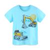 Camiseta Masculina Estilo Europeu e Americano 26 Verão Nova Moletom com Estampa de Desenho Escavadeira Infantil Gola Redonda Manga Curta