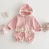 Chaqueta para Niñas Estilo Coreano Nueva Primavera 0-5 Años Bebé Estilo Coreano Top con Capucha Pantalones Casuales de Encaje para Niños Dos Piezas