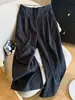 Calça de lã feminina de perna larga, novo modelo 2026, cintura alta, casual, elegante, solta, perna larga, fluida, calça reta de comprimento total 8654-1