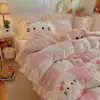 Conjunto de Roupa de Cama Fofo de Lã de Leite Quatro Peças Inverno Plush Dupla Face Capa de Edredom Lençol de Fleece Coral Conjunto de Três Peças para Dormitório