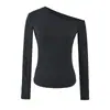 Design Sensual Pura Desejo Menina Picante Manga Longa Ombro a Ombro Uma Manga Outono Novo Estilo Ajuste ao Corpo Valorizador Cor Sólida Camada de Base Top Feminino