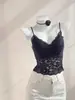 Spice Girl Roupas de Exterior Renda Alça Fina Verão Feminino Base Camisa Top Cobertura de Seios Colete Slim-fit Costas Bonitas com Bojo