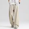 Pantalones de lino para hombre de primavera y otoño, pantalones deportivos casuales holgados para hombre de verano, pantalones rectos de pierna ancha, pantalones Yamamoto de seda helada para hombre
