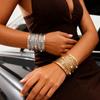 Moda Transfronteriza Europea y Americana Personalizado Geométrico Alambre Envuelto con Pedrería Pulsera Abierta Multicapa Retro Exquisita Pulsera Ancha