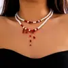 Joyería Transfronteriza Europea y Americana Collar Gargantilla Dulce Fresco Gótico Gotas de Sangre Borla Personalidad de Halloween Gargantilla de Perlas
