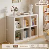 Librero y gabinete de almacenamiento de madera maciza en color nogal, gabinete de rejilla para sala de estar, combinación de gabinete bajo de almacenamiento y estante estilo vintage