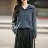 Cárdigan de Punto de Lana 100% Pura con Cuello Alto Estilo Old Money para Mujer, Abrigo Suéter Juvenil de Otoño e Invierno, Ropa de Abrigo Engrosada