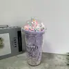 Vaso de Hielo con Popote de Plástico Vaso de Agua de Plástico con Letra de Unicornio Vaso de Doble Capa Vaso de Hielo Triturado con Lentejuelas Transfronterizo Nuevo Alto Valor de Color