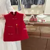 ¡Rojo de Año Nuevo de Xian Ning Qi! Ropa de Invierno para Niñas, Nuevo Vestido Chaleco de Lana Rojo Estilo Chino para Niños, Vestido Formal