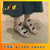 Sandalias Romanas Doradas Brillantes Modelo Nuevo 2025 para Mujer con Tacón Medio Grueso, Punta Abierta, Moño y Pedrería, Impresionantes Tacones Altos