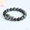Pulsera de Piedra Natural Guan Yu Pulsera de Piedra Negra Destellante Joyería del Año del Dragón Venta Caliente en Transmisión en Vivo Venta al por Mayor S5021301