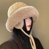 Sombrero de Pescador Relleno de Invierno para Mujer Estilo Japonés Sombrero Mongol Protección para los Oídos Sombrero Baotou Cálido Felpa Adicional Espesado Lindo Sombrero de Pelo