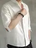 Camisas de Manga Comprida de Cor Sólida para Homens para Primavera e Outono, Camisas Casuais Finas para Jovens, Camisas Soltas de Algodão e Linho para o Verão, Jaquetas Masculinas