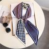 Cachecol longo estreito, cachecol de camisa, cachecol pied-de-poule, imitação de seda de camada dupla, bolsa de gravata feminina de outono e inverno, gravata de cabelo de primavera e verão