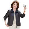 Chaqueta Abrigo de Cuero para Mujeres de Mediana Edad Solapa 2026 Nuevo Otoño Ropa Mamá Elegante Holgada Versátil Chaqueta de Otoño/Invierno Top
