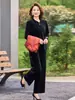 Chaqueta Chaleco Estampada Estilo Chino Nuevo Otoño Mamá de Mediana Edad Ropa para Mujeres de Mediana Edad y Mayores Ropa de Otoño e Invierno Traje de Tres Piezas de Terciopelo Dorado