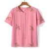 Traje de verão para avós de mulheres de meia-idade e idosas, roupas de algodão e seda para mães idosas, blusa de manga curta para idosos, conjunto de duas peças