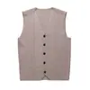 Colete de lã com gola V para outono e inverno, suéter de tricô para homens, cor sólida com bolsos, estilo casual de negócios, moda trendy de pai