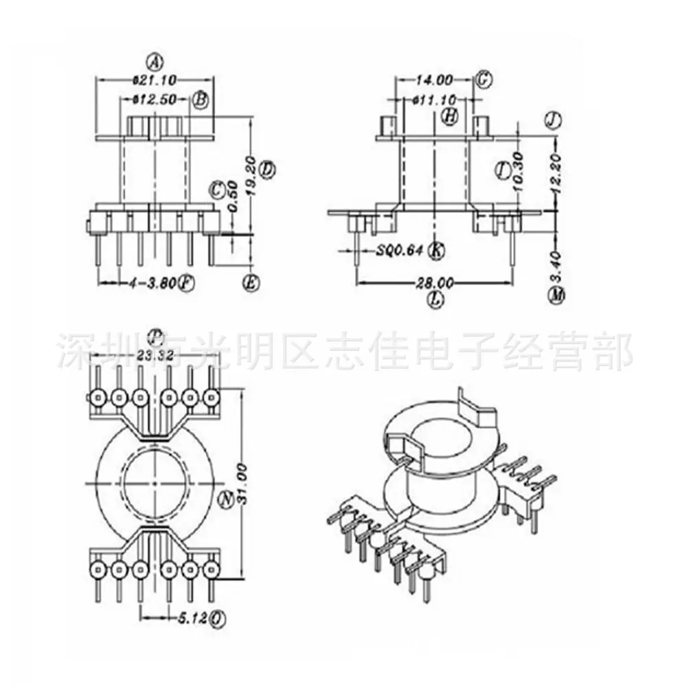 YT-1010 RM10骨架立式6+6针L脚