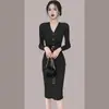 Elegante vestido suéter de punto estilo coreano para mujer, retro de Hong Kong, 2026 otoño/invierno, ajustado, bodycon, vestido largo
