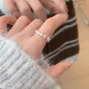 Anillo Nuevo de Plata 925 de Moda para Mujer, Simple y Versátil, Apilable, Anillo Abierto Ajustable, Anillo para Dedo Índice Estilo Ins de Celebridad de Internet