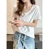 Camiseta de Verão Simples Cor Sólida Ombro Reto Manga Curta para Mulheres, Caimento Solto, Emagrecimento, Versátil, Top Único Estilo Francês, Ins