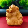 Boj Amarillo Natural Sapo Dorado Finamente Tallado, Rana Rezando, Animal para Atraer la Fortuna Figura Decorativa, Adorno de Madera Maciza