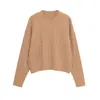 Moda Versátil Casual Simples Gola Redonda Manga Longa Tricô Trançado Punhos com Costela Suéter Top Feminino Outono 2025