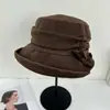 Chapéu de Pescador Japonês Simples com Laço e Aba Dobrável Feminino Outono Inverno Lã Grossa Quente Feltro Retrô Moda Versátil Chapéu Balde