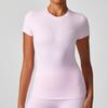 Talla Europea Alta Elasticidad Cepillado Ropa de Yoga Ajustado Manga Corta Tops de Fitness para Mujer Deportivos Casuales para Correr al Aire Libre Camisetas