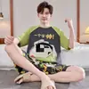 Chegada Nova Transfronteiriça Pijamas Masculinos de Verão Manga Curta Conjunto Estilo Coreano Solto Tamanho Grande Desenho Animado Casual Roupa de Fora Roupas de Casa