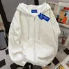 Moletom com Capuz Casual Estilo Coreano Simples para Mulheres Outono e Inverno Solto Forrado com Fleece Espessado Jaqueta Cardigan com Zíper para Casal