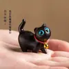 Talla de Madera Arcoíris Figura de Gato Linda Gatito Arcoíris con Cabeza Inclinada Mini Adorno de Escritorio Manualidad Decoración del Hogar Pieza Creativa