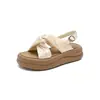 Sandalias de Satén Jacquard con Suela Gruesa Zhr Fashion 2026 Nuevo Estilo de Verano Cómodas de Suela Suave que Aumentan la Altura Calzado Hueco para Mujer