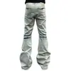 Jeans acampanados de corte slim extendido con lavado a la piedra y degradado estilo americano para hombre, vibra de alta costura, pantalones acampanados de verano