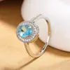 Joias Transfronteiriças Moda Europeia e Americana Estilo de Luxo Zircônia Azul Oceano Oval Anel Fechado Totalmente Cravejado Anel Feminino Personalização
