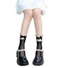 Jk calcetines altos de tubo negro amor encaje de champiñón cheongsam vintage hebilla calcetines finos transpirables primavera y verano huecos
