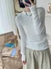 Suéter de Punto de Lana Merino de 45 Hilos Mejorado Antibacteriano con Sensación de Segunda Piel para Mujer, Top Ajustado para el Trabajo en Otoño e Invierno, Camiseta Interior
