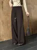 Tecido luxuoso - cintura alta, corte tridimensional, mistura de caxemira e seda de amoreira, calça casual de corte reto com cordão trançado
