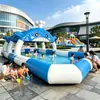 Alberca inflable con carpa, diseño de caricatura, para niños y adultos, tina de natación exterior de PVC engrosado con tobogán