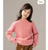 Nuevo suéter de punto grueso 100% lana pura para otoño e invierno para niños y niñas, niños medianos y grandes, cuello semi-alto, jersey, manga larga, prenda base de moda