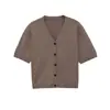 Atacado de Moda Feminina Transfronteiriça 2026 Novidades de Verão Cor Sólida Gola V Manga Curta Casual Cardigan de Tricô Top