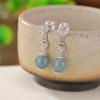 Pendientes elegantes de plata de ley S925 con jade azul, estilo chino, retro, con cuentas redondas de Ruyi Pipa y cuentas de la suerte