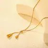 Colar Pingente Gota D'água Dourado Estilo Europeu e Americano para Mulheres, Corrente Versátil Minimalista de Luxo para Suéter, Colar de Aço Inoxidável Atacado