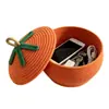 Cesta de Almacenamiento de Cuerda de Algodón Juguetona, Cesta Tejida Naranja con Tapa para Decoración del Hogar de Halloween y Otoño