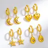 Item popular transfronteiriço: Brincos Pendentes em Aço Inoxidável Banhado a Ouro 18K com Estrelas de Zircônia, Lua e Estrela de Oito Pontas para Mulheres