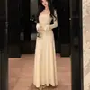 Vestido de Punto con Encaje Francés y Cuello en V para Mujer, Otoño e Invierno, Ceñido a la Cintura, Falda Plisada de Corte A, Estilo Largo