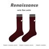Medias de longitud media estilo miu creativo renacentista para mujer Ancora encaje rojo oreja de madera calcetines de canalé lateral