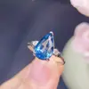 Transmisión en Vivo Transfronteriza Anillo de Topacio Azul Londres Puro Piedra Principal 7*11mm Plata 925 Incrustación Fina